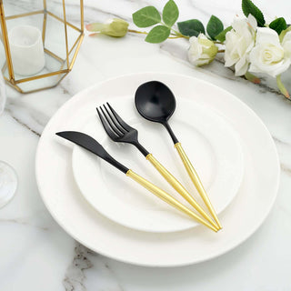 Make a Statement with the 24 Pack | 8" Black With Gold Handle Silverware Set Make a Statement with the 24 Pack | 8" Black With Gold Handle Silverware Set