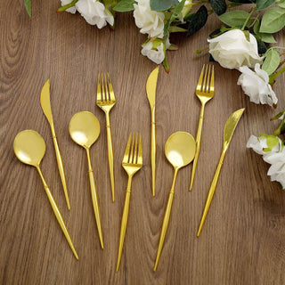 Add Elegance to Your Table with the 24 Pack | 8" Gold Modern Plastic Silverware Set Add Elegance to Your Table with the 24 Pack | 8" Gold Modern Plastic Silverware Set
