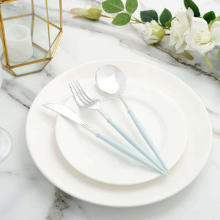 Durable and Elegant Silverware with Light Blue Handles Durable and Elegant Silverware with Light Blue Handles