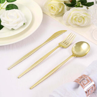 Enhance Your Event Decor with the Gold Sleek Modern Plastic Silverware Set Enhance Your Event Decor with the Gold Sleek Modern Plastic Silverware Set