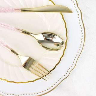 Add a Touch of Luxury: 24 Pack 8" Rose Gold Glitter Silverware Set