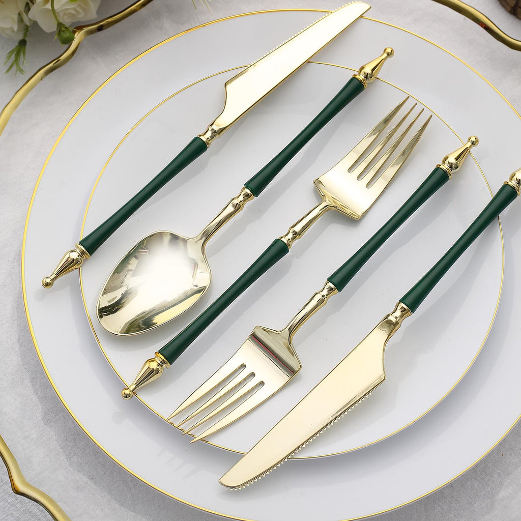 24 Pack Gold / Clear Glittered European Plastic Utensil Set With