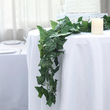 8ft Dark Green UV Protected Artificial Silk Ivy Leaf Garland Vine, Outdoor Indoor