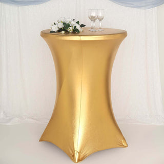 Premium Metallic Gold Spandex Highboy Cocktail Table Cover Premium Metallic Gold Spandex Highboy Cocktail Table Cover