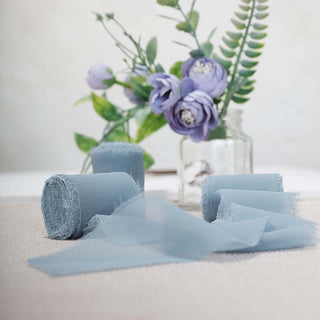 Elevate Your Décor with Dusty Blue Silk-Like Chiffon Linen Ribbon Elevate Your Décor with Dusty Blue Silk-Like Chiffon Linen Ribbon