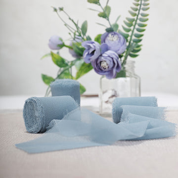 2 Pack 6yd Dusty Blue Silk-Like Chiffon Linen Ribbon Roll For Bouquets, Wedding Invitations Gift Wrapping