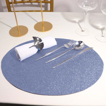6 Pack Dusty Blue Sparkle Placemats, Non Slip Decorative Oval Glitter Table Mat