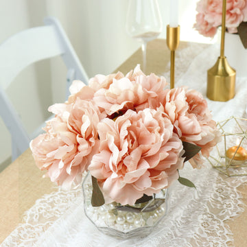 2 Bushes 17" Dusty Rose Artificial Silk Peony Flower Bouquets, Real Touch Peonies Spray