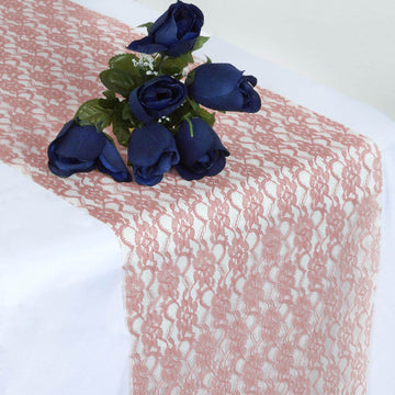 12"x108" Dusty Rose Floral Lace Table Runner