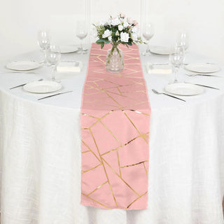 Dusty Rose / Gold Foil Geometric Pattern Polyester Table Runner - Add Elegance to Your Table