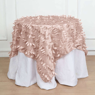 Elegant and Whimsical 54" Dusty Rose 3D Leaf Petal Taffeta Fabric Square Table Overlay Elegant and Whimsical 54" Dusty Rose 3D Leaf Petal Taffeta Fabric Square Table Overlay