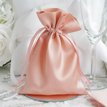12 Pack 5"x7" Dusty Rose Satin Drawstring Wedding Party Favor Gift Bags