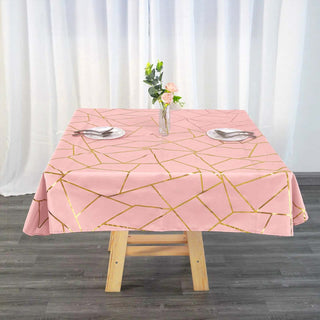 Elegant Dusty Rose Tablecloth with Gold Foil Geometric Pattern Elegant Dusty Rose Tablecloth with Gold Foil Geometric Pattern