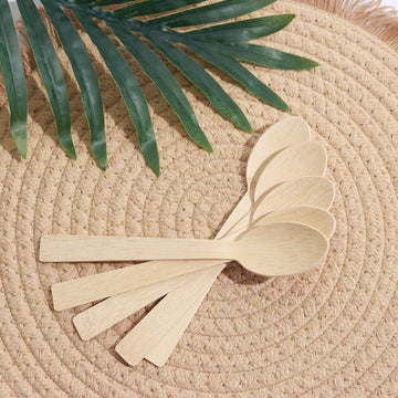 25 Pack 7" Eco Friendly Bamboo Disposable Picnic Spoons, Cutlery