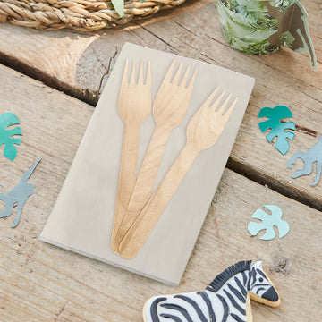 100 Pack Eco Friendly Birchwood Picnic Forks, 6" Biodegradable Wooden Cutlery