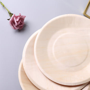 25 Pack 9" Eco Friendly Natural Birchwood Wooden Round Dinner Plates