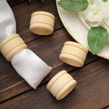 4 Pack Eco Friendly Natural Wooden Napkin Holder Rings, Disposable