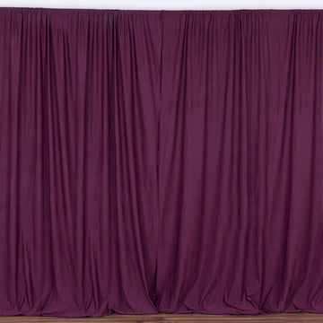 2 Pack Eggplant Scuba Polyester Event Curtain Drapes, Inherently Flame Resistant Backdrop Event Panels Wrinkle Free with Rod Pockets - 10ftx10ft
