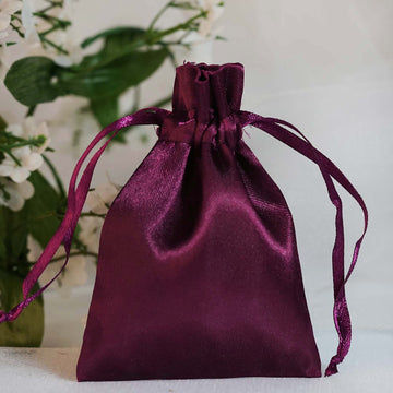 12 Pack 3" Eggplant Satin Drawstring Wedding Party Favor Gift Bags