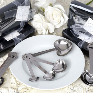 Engraved Silver Heart Measuring Spoon Wedding Party Favors Set Engraved Silver Heart Measuring Spoon Wedding Party Favors Set