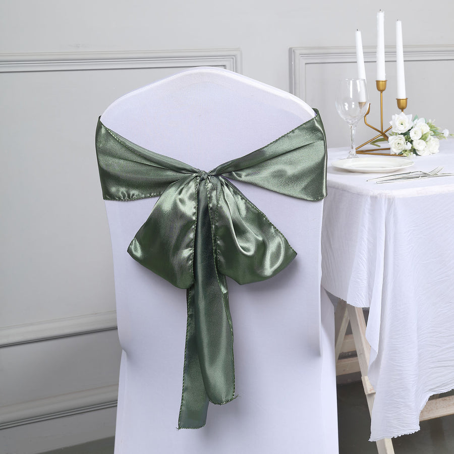 5 Pack | Eucalyptus Sage Green Satin Chair Sashes - 6inch x 106inch