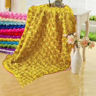 Yellow floral texture fabric draped elegantly with colorful backdrop
