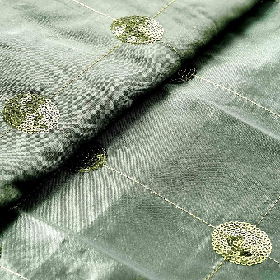 54inch x 5 Yards Olive Green Sequin Tuft Design Taffeta Fabric Bolt, DIY Craft Fabric Roll