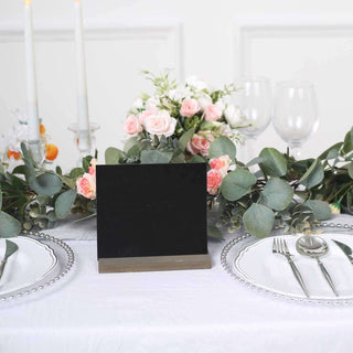 Elegant Black Mini Table Chalkboard Place Card Signs with Rustic Wood Base Stands Elegant Black Mini Table Chalkboard Place Card Signs with Rustic Wood Base Stands