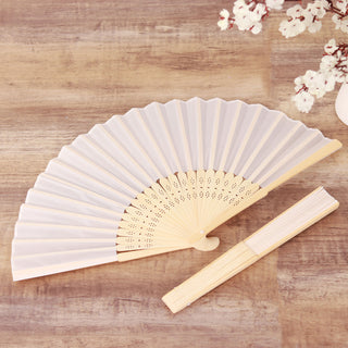 Stunning White Asian Silk Folding Fans for Event Decorations