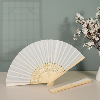Elegant White Asian Silk Folding Fans for Event Decor