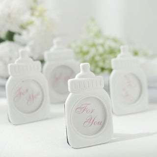 White Resin 4" Baby Feeding Bottle Picture Frame Party Favors