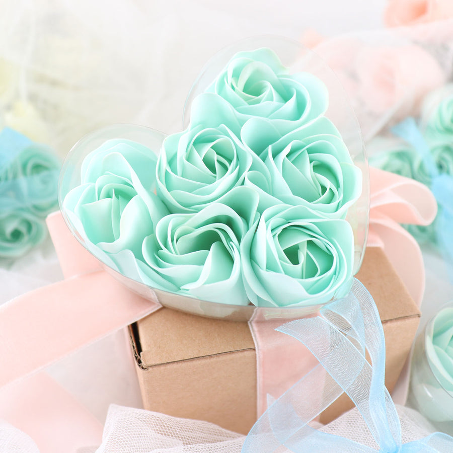 4 Pack | 24 Pcs Mint Scented Rose Soap Heart Shaped Party Favors With Gift Boxes And Ribbon