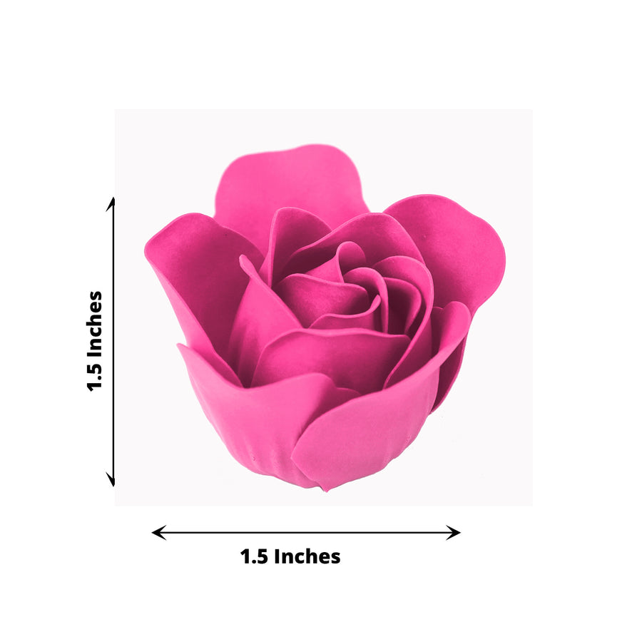 4 Pack | 24 Pcs Fuchsia Scented Rose Soap Heart Shaped Party Favors With Gift Boxes And Ribbon