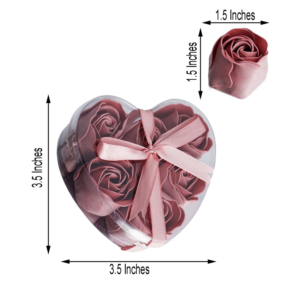 6 Pcs Mauve Scented Rose Soap Heart Shaped Party Favors With Gift Box And Ribbon