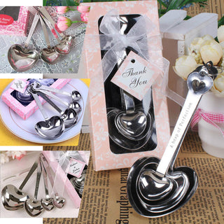 Engraved Silver Heart Measuring Spoon Wedding Party Favors Set