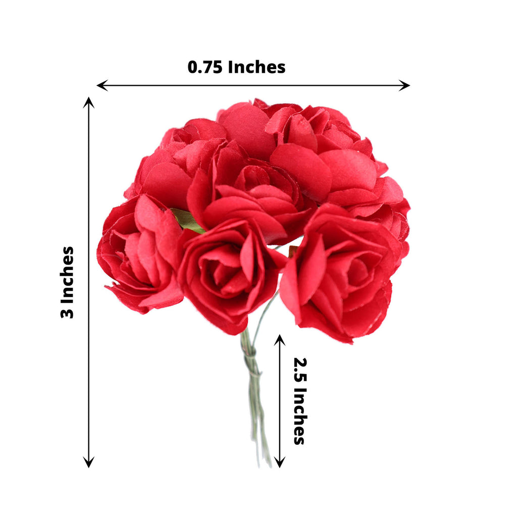 144 Pack  Red Paper Mini Craft Roses, DIY Craft Flowers With