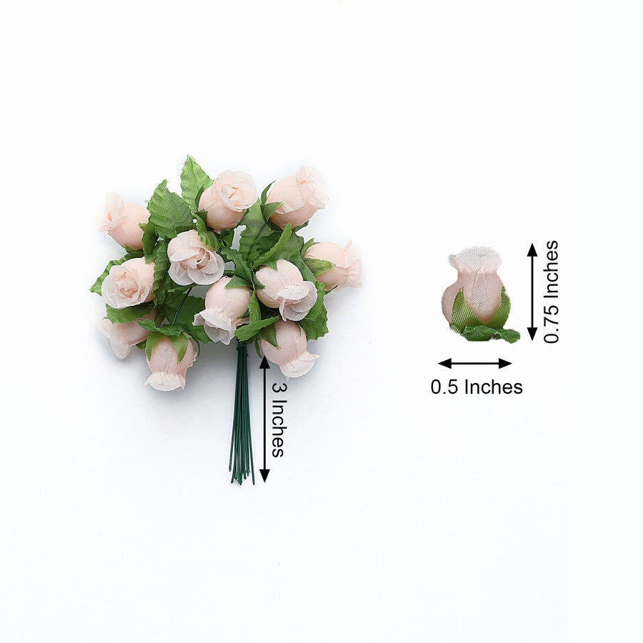 144 Pcs Peach Wired Rose Flowers For Bridal Bouquet Craft Embellishment