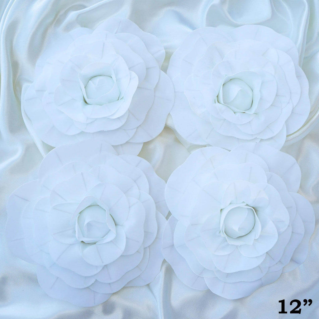 4 Pack 12" Large White Real Touch Artificial Foam Craft Roses