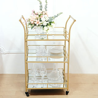 Glamorous Gold Metal 3-Tier Bar Cart for Stylish Event Decor