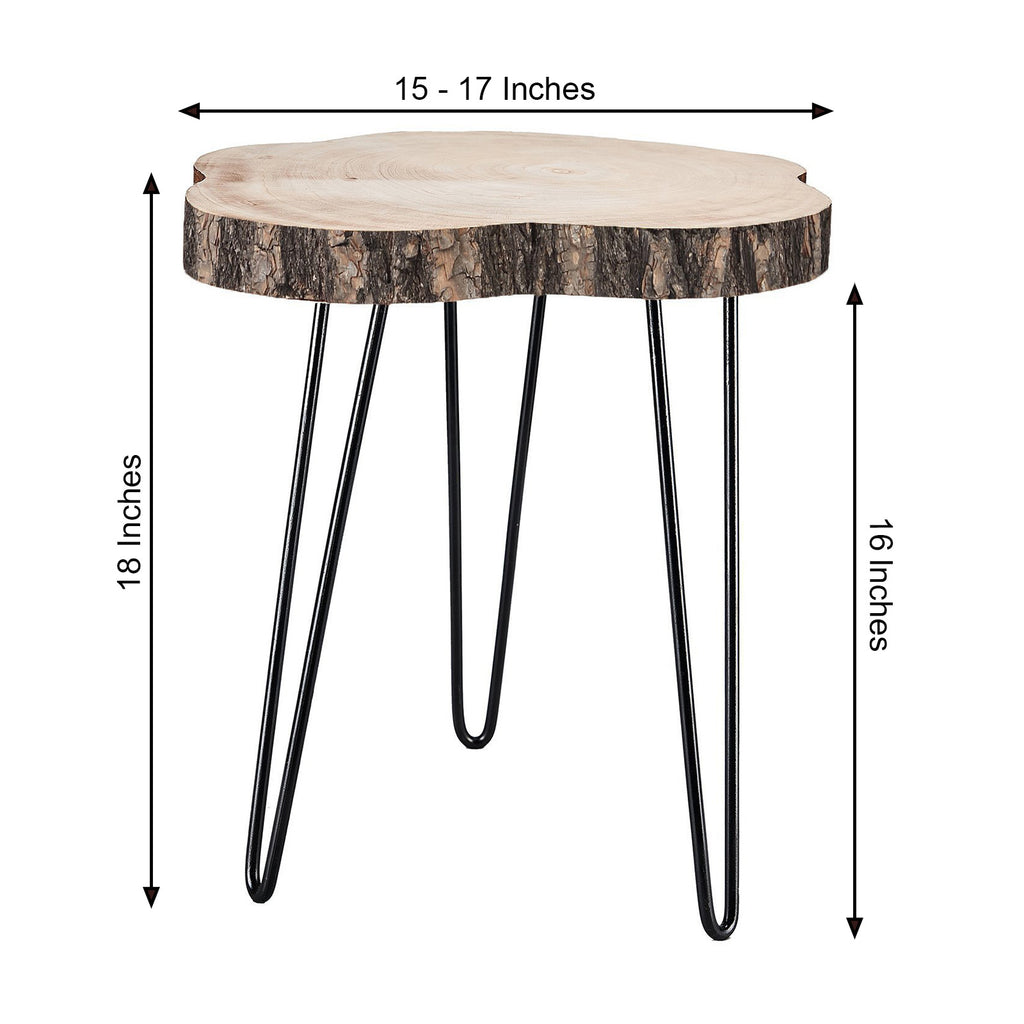 Natural Wood Slice Round End Table, Live Edge Side Table With Hairpin Legs