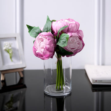 5 Flower Head Lavender Lilac Pink Peony Bouquet Artificial Silk Peonies Spray