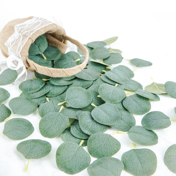 200 Pcs Frosted Green Artificial Greenery Eucalyptus Leaves, Cake Decorations, Table Scatters
