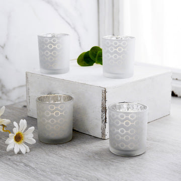 6 Pack 3" Frosted Mercury Glass Candle Holders, Votive Candle Containers - Honeycomb Design