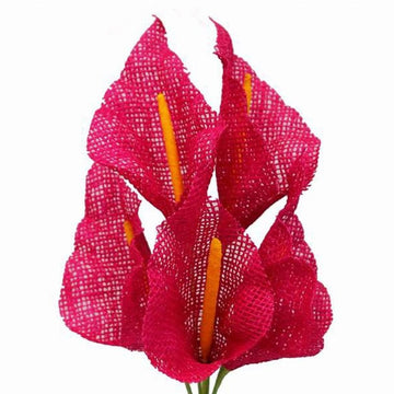 5 Bushes 19" Fuchsia Artificial Burlap Calla Lilies, Craft Flowers 25 Pcs