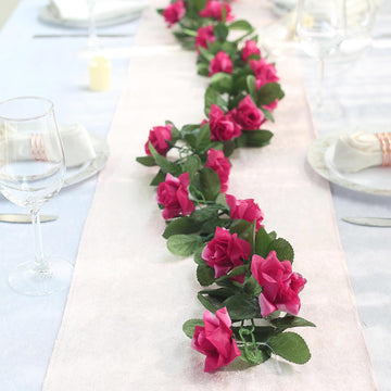 6ft Fuchsia Artificial Silk Rose Garland UV Protected Flower Chain