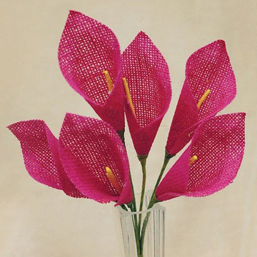 6 Bushes 36 Pcs 12" Fuchsia Burlap Calla Lily Flowers