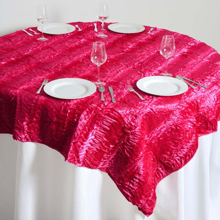 Add a Touch of Luxury to Your Event with the Fuchsia Crushed Satin 3D Wavy Square Table Overlay