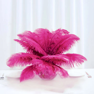 12 Pack 13"-15" Fuchsia Natural Plume Real Ostrich Feathers, DIY Centerpiece Fillers