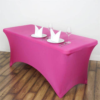 Add a Pop of Elegance with a 6ft Fuchsia Rectangular Stretch Spandex Tablecloth Add a Pop of Elegance with a 6ft Fuchsia Rectangular Stretch Spandex Tablecloth