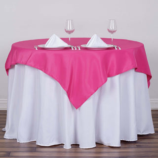 Add Elegance to Your Event with the Fuchsia Square Polyester Table Overlay Add Elegance to Your Event with the Fuchsia Square Polyester Table Overlay